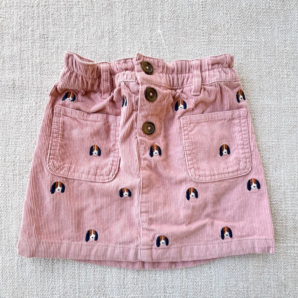 Mini Boden Pink Dog Embroidered Skirt VGUC 5/6